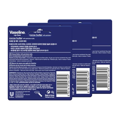 Image of Vaseline Lip Care Cocoa Butter Lip Balm Stick 4.8g (Pack of 3)