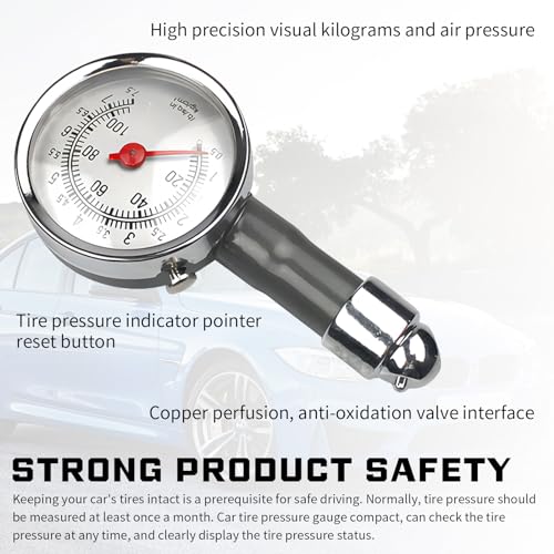 Image of 1 PC Car Tire Pressure Gauge, 28-35 lbs Alloy Portable Mechanical High-Precision Deflated Multi-Functional Tire Pressure Gauge, Detection Accessories, for Cars, Bicycles, Motorcycles (Silver)