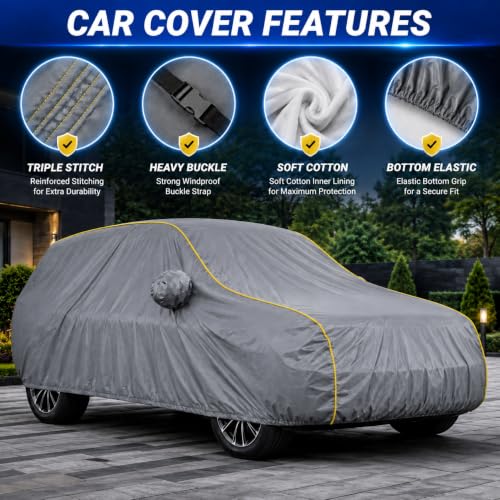 Image of Waterproof Car Cover for Amaze | Soft Cotton Lining Heavy Duty Triple Stitched Heat Resistant Outdoor Cover Comes with Mirror and Antenna Pocket Full Bottom Elastic (Zig Zag Grey)