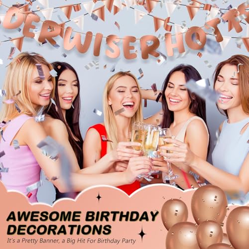 Image of Fulmoon Set of 3 Pre Strung Older Wiser Hotter Glitter Banner Funny Birthday Banner for Women 30th 40th 50th 60th 70th 80th Birthday Party Decorations Sign Gift(Bright Rose Gold)