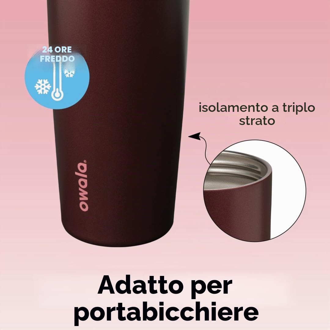 Owala FreeSip Sway Borraccia termica in acciaio inox con beccuccio bidirezionale, cannuccia integrata e manico secchio, adatta per viaggi, scuola e sport, 30 once, senza BPA, a prova di perdite, nero