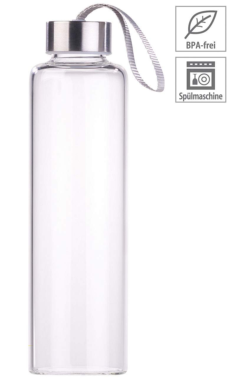 PEARL Trinkflasche für Outdoor: 6er-Set Trinkflaschen aus Borosilikat-Glas, je 550 ml (Trinkflasche spülmaschinenfest, mit robustem Glas, Borosilikatglas)