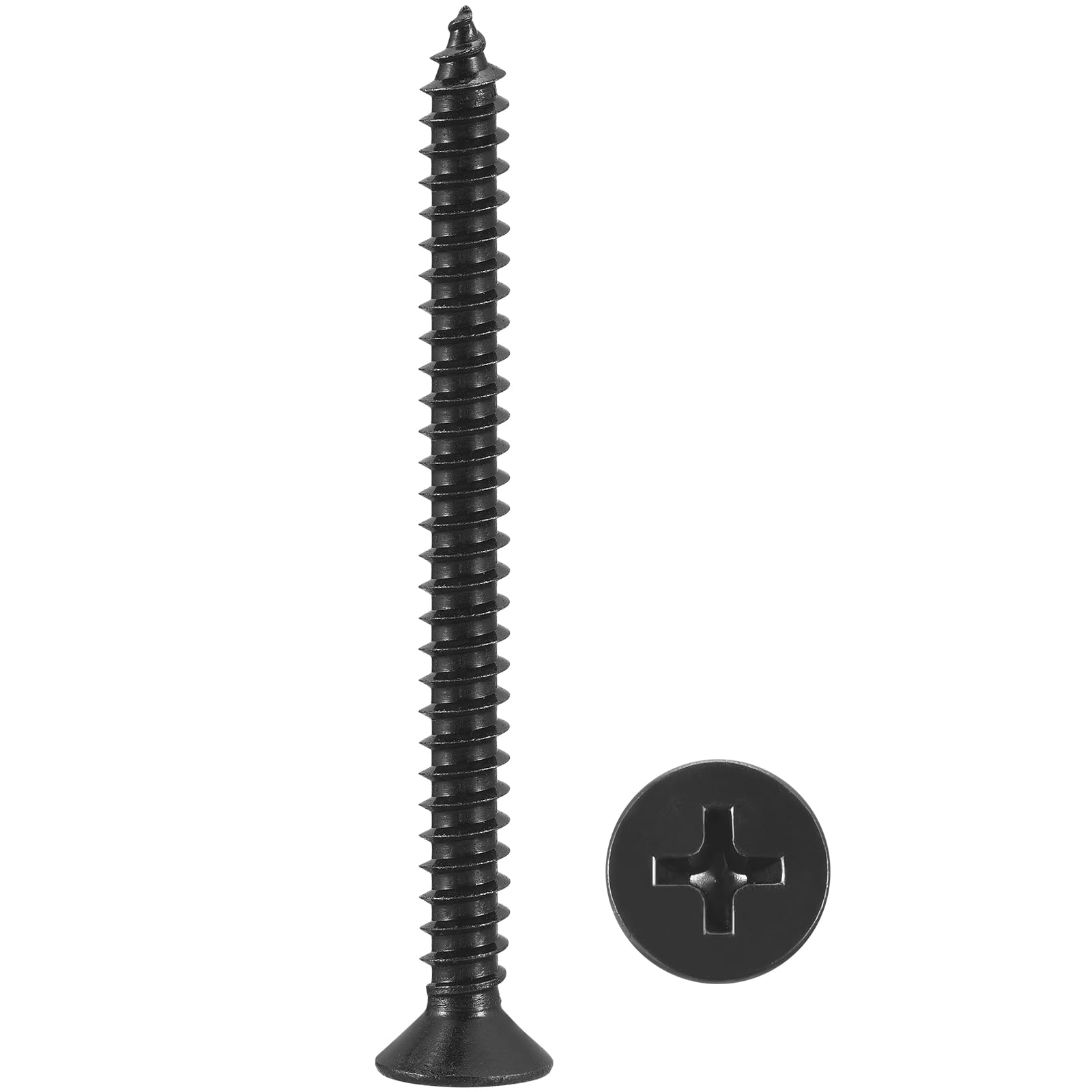 METALLIXITY Countersunk Phillips Wood Screws (#8x2") 100Pcs, Carbon Steel Coarse Thread Phillips Drive Flat Head Wood Screws - for Furniture Installation Repair, Black