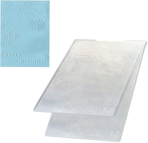 Miniatura 6 de Hying Carpeta de estampado de fondo con textura 3D, plantilla de carpeta de plástico con patrón de bola de Navidad para hacer tarjetas, álbumes de