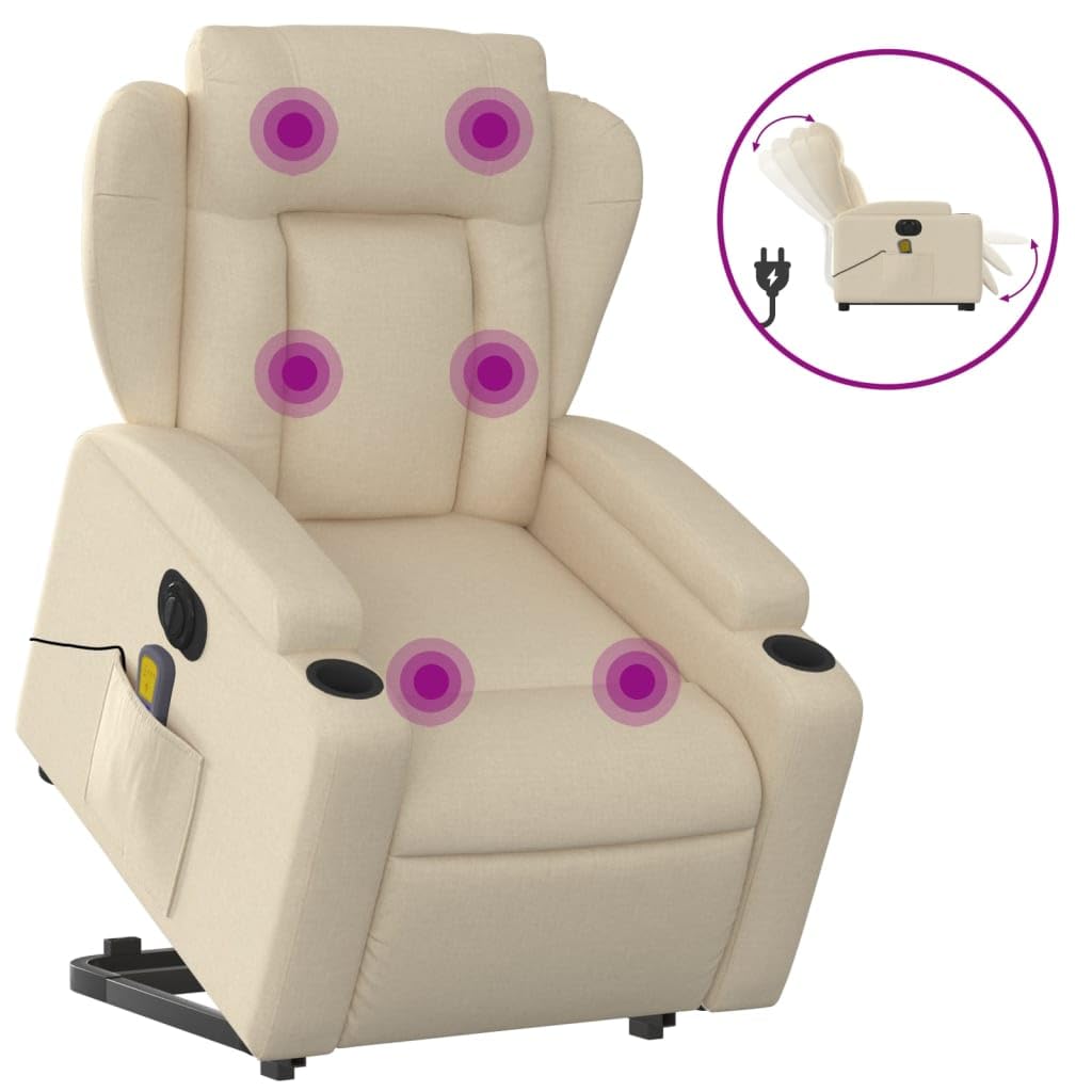 Gecheer Poltrona Alzapersona Massaggiante Elettrica Crema in Tessuto,Poltrona,Poltrocina,Sedia,Relax,Poltrona da TV,Poltrona Relax,Comoda,Poltrona Reclinabile,Poltrone per Soggiorno,P3204527