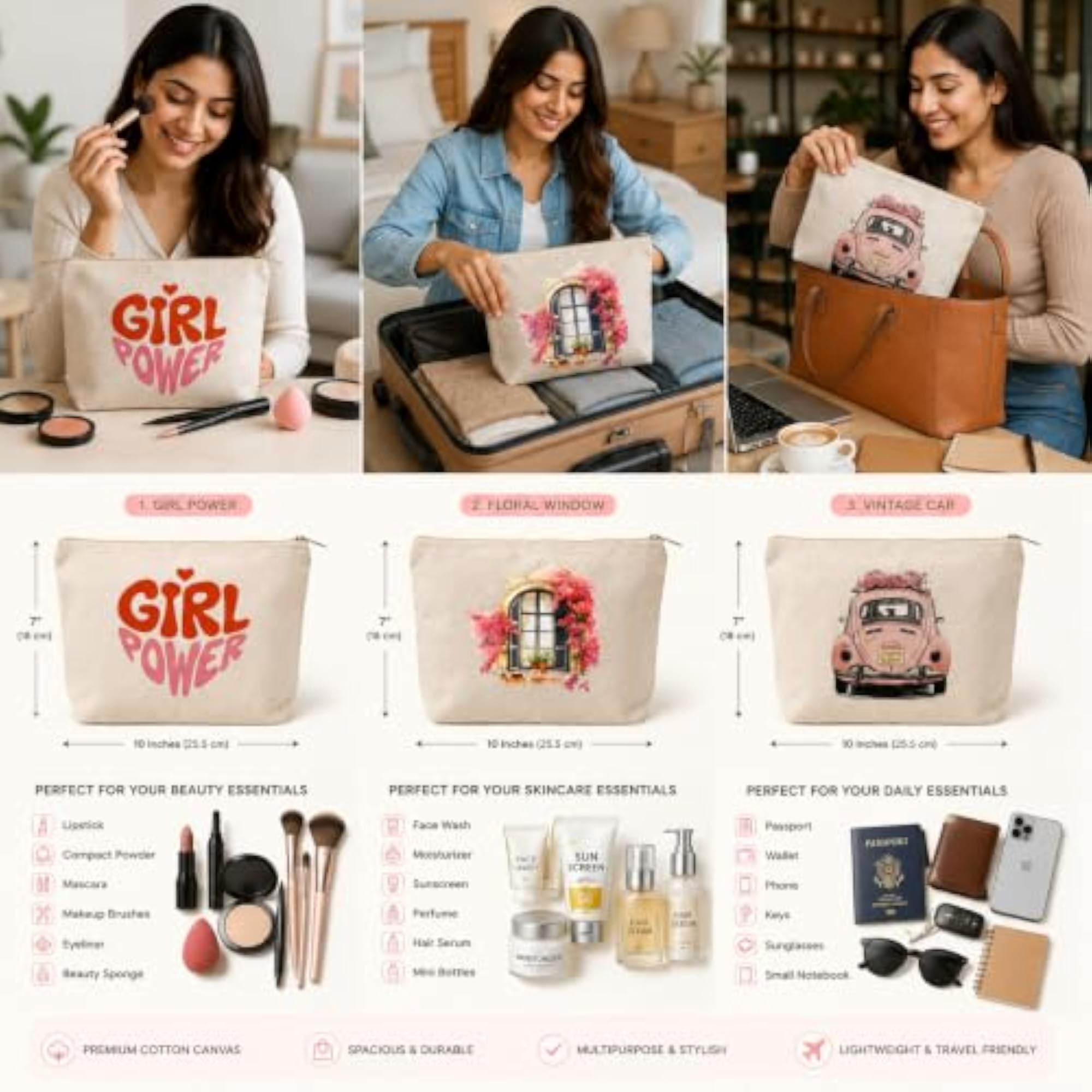 Girlies Printed Canvas Pouch for Women and Girls