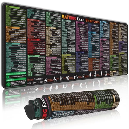 MATKING Excel Cheat Sheet Desk Mat(2026 Pro) 231+ Shortcuts Large Mouse Mat 800x300x3mm XXL Waterproof Desk Pad with Stitched Edges and Non-Slip Rubber Base for Office Home Office and Gaming