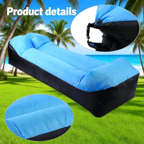 JJZENKD Luft Sitzsack, 230 x 70 cm Luftsofa Outdoor Camping, Wasserdichtes Aufblasbares Sofa Air Lounger, Strandsofa für Camping Stuhl Hinterhof Strand Park mit dem Portable Package (Blau)