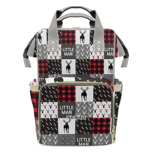 XIUCOO Personalized Deer Pattern Forest Diaper Bag Backpack with Name Custom Nappy Mommy Bags for Baby Girl Boy Gifts