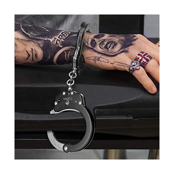 TacStealth Handschellen aus Stahl mit zwei Schlüsseln und Handschellen-Etui, robust, Schwarz und Silber, professionelle… – Bild 4