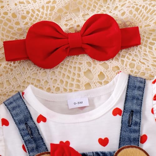Baby Girl Clothes Fall Winter Outfits Long Sleeve Romper Bear Cartoon Suspender Skirt Bow Headband Set 0-18 Months4