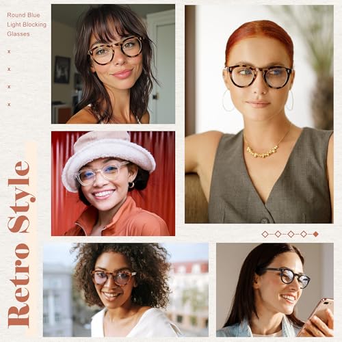 Image of EASY READ Blue Light Blocking Glasses for Women,Retro Round Anti Eyestrain Computer Eyeglasses for Women with Spring Hinge