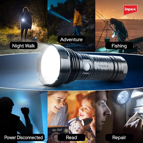 Image of Impex Rechargeable Torch Flashlight Ultra X20 | Ultra Bright LED Light 20 Watts and 6600 MAh Battery for trecking, Hunting, Camping | C Type Charger | 2 Year Warranty