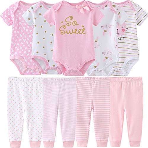 Image of Baby Layette Set Baby Boys' 9-Piece Bodysuits Pants Set Toddler Girl Boy Unisex Baby Gift Sets