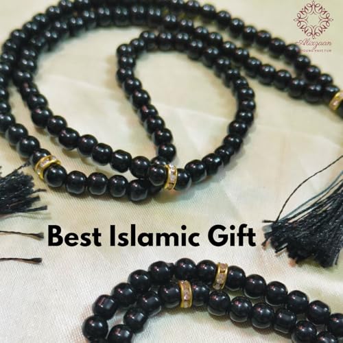 Image of Prayer Islamic Glass Beads Tasbih, Strong Tassel, Salat Prayer Tasbeeh Glass 100 Beads (Black) For Unisex Adult Jaap Mala (Pack of 2)