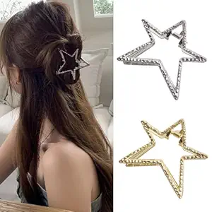 Star Hair Claw Clips Gold Silver Hair Clips Star-Shape Claw Clips for Thick or Thin Hair Nonslip Shark Clip Clamps Metal Hollow Out Stars Sparkly Star Hairpin for Women Fashion Hair Accessories 2Pcs