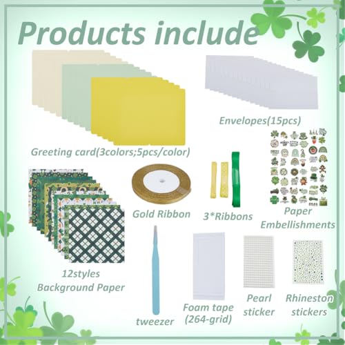 WEBEEDY 15 conjuntos de kits de cartões de São Patrício DIY para adultos, 3 cores, kits de cartões e