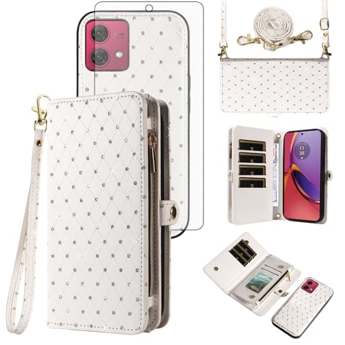 Coque Moto G84 5G avec bandoulière pailletée pour garder les mains libres