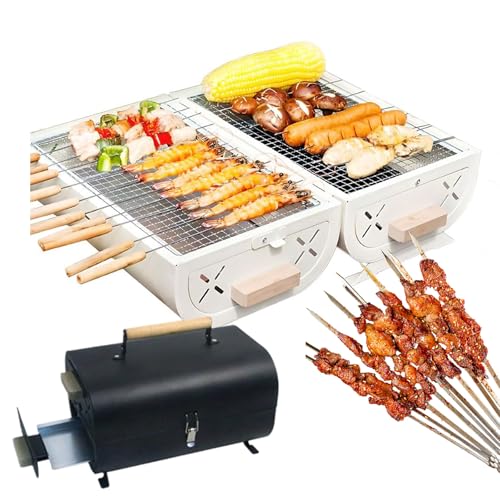 Grill a Carbone a Doppia Faccia, Barile per Barbecue Portatile con Prese d'Aria Laterali, Rimovibile e Facile da Pulire, Vassoio Antiaderente, Accessori per Barbecue, Perfetto per Il Giardino Black