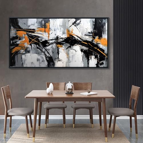 Framed Large Abstract Canvas Wall Art Modern Wall Art for Living Room - Canvas Wall Decor for Office and Home - Framed Artwork for Walls Black, White, Gray and Unique Orange Accents 29×58in - Image 4