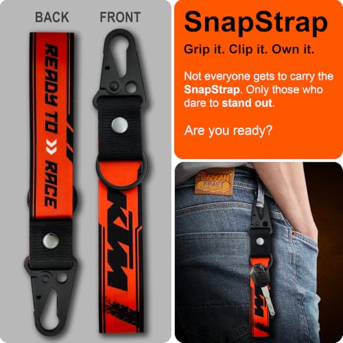 Image of SnapStrap MotoLink Carabiner Keychain Compatible with KTM Bike Strong Heavy-Duty Metal Clip with Fabric Key Ring Bike Accessory