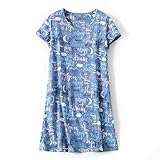 Inadays Women's Cotton Nightgown Sleepwear Short Sleeves Nightshirt Casual Print Sleepdress Loose Comfy Pajama