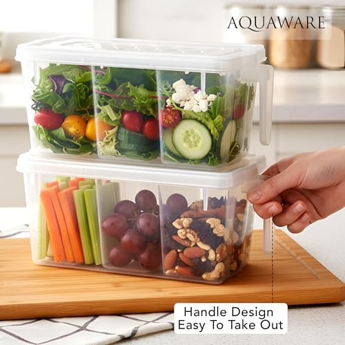 Image of Fridge Storage Boxes Food Grade Containers Plastic Storage Box With Cup, Lid And Handle - 5L Air Tight,Set Of 2, Transparent