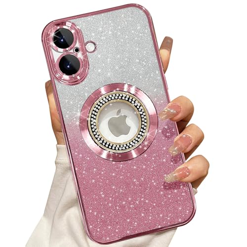 Image of Misscase for iPhone 16 Plus Magnetic Glitter Case Compatible with MagSafe,Full Protection Slim Shockproof Anti-Scratch Case with Camera Lens Protector Logo View Dust-Proof Net for Women Pink