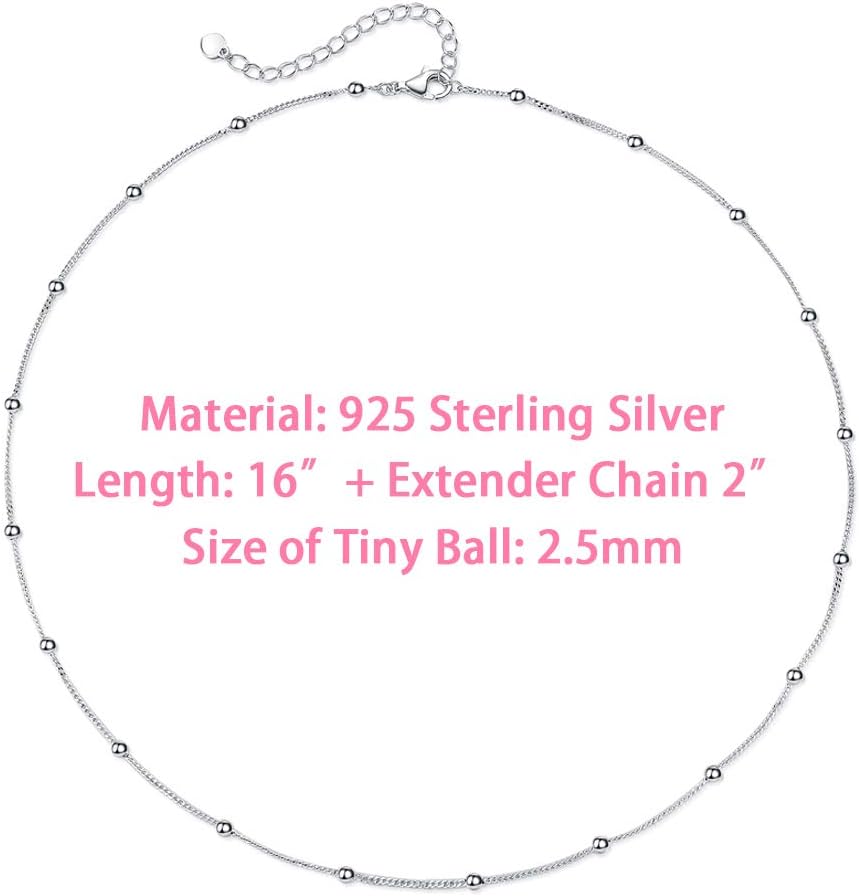 EPIRORA Choker Necklace for Women 925 Sterling Silver Gold Plated Dainty Satellite Bead Chain Pendant Minimalist Jewelry, 16''+2" - Image 2