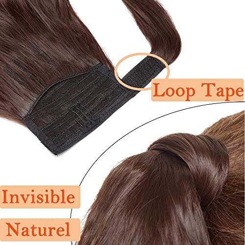 Long Ponytail Hair Extension Curly Wavy Wrap Around One Piece Pony Tail Extensions Clip in Synthetic Hairpieces Wig with Magic Paste for Women Girls Brown Blonde 24" - Image 2