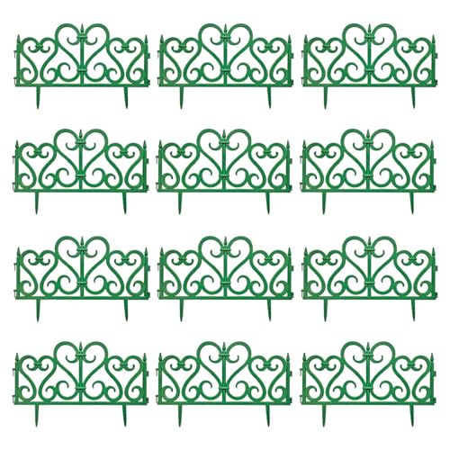 Acan Tradineur - Pack de 12 Vallas de plástico Decorativas de jardín, Borde para césped, Plantas, Flores, decoración de Exterior (Verde - 60 x 28 cm)