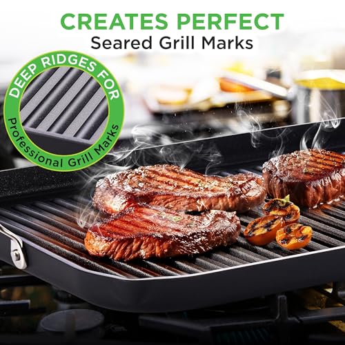 NutriChef Stove Top Griddle Pan - Double Burner, Hard-Anodized Non Stick Grill & Griddle Pan, 50.8 x 33 cm, Black, 20" x 13" - Image 3