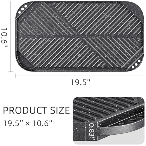 Caannasweis Nonstick Griddle Grill Pan, 19.5\" x 11\" Reversible Griddle Pan for Stove Top, Grill, or Campfire, Two Burner Cast Aluminum Grill, Rectangular Baking Flat and Ribbed Griddle Plate