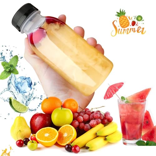 Holotap 42 Pcs 8 OZ Plastic Juice Bottles with Caps, Empty Clear Disposable Bulk Plastic Bottles with White Tamper Evident Caps Lids
