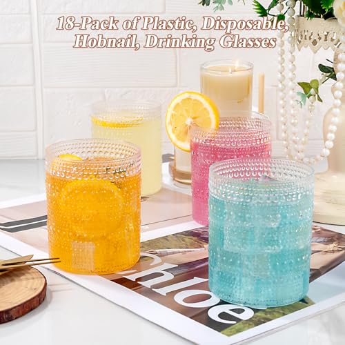 Joyido 18PCS Plastic Hobnail Drinking Glasses - 14 Oz Clear Vintage Glasses Drinkware - Disposable Beaded Cups for Beer, Whiskey, Juice, Cocktail, Wine, Party - Thumbnail 4