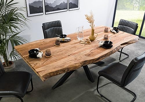 Table à Manger 180x90 en Bois de Sheesham sablé Naturel Pied Central Anthracite Brillant Freeform 5