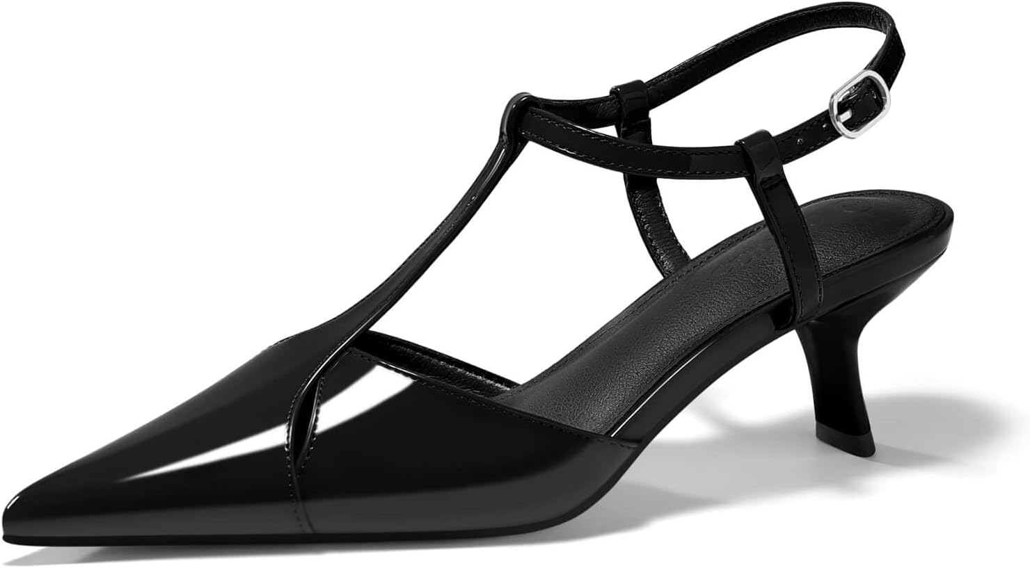 Coutgo Womens Low Kitten Heels Closed Pointed Toe Cutout T-Strap Pumps Wedding Prom Dress Shoes