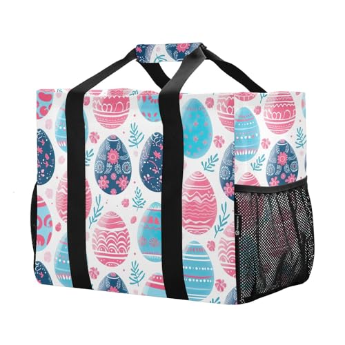 YETTASBIN Easter Egg Large Foldable Travel Tote Bag, Lightweight Waterproof Swim Pool Bag with Handles & Pocket for Beach Outdoor, Reusable Grocery Bag for Kitchen, Shopping