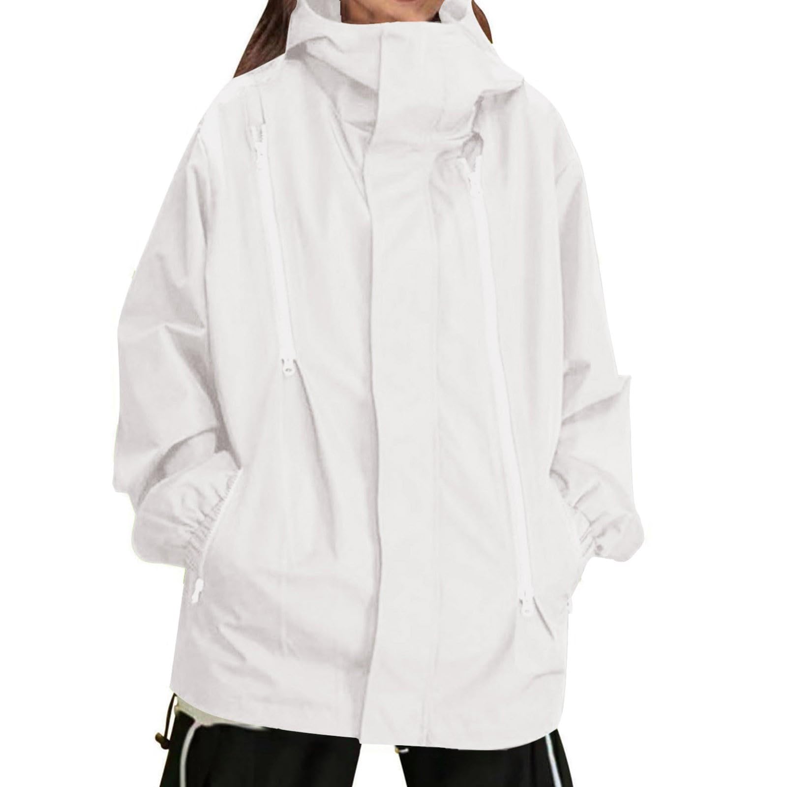 Cerniera Da Alpinismo Per Esterni In Tinta Unita Autunnale Donna Con Cappotto Funzione Tascabile Mantelle Impermeabili Cerata Pioggia Transparent Raincoat Impermeabile Lungo Antipioggia