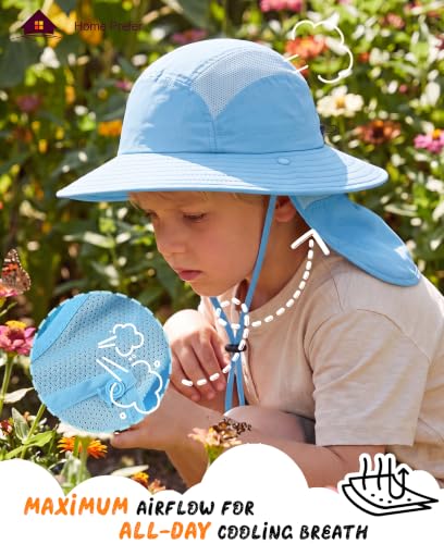 Image of Home Prefer UPF 50+ Boys Sun Hat with Neck Flap Wide Brim Summer Beach Bucket Hat for Boys Girls Toddler Kids Safari Hat