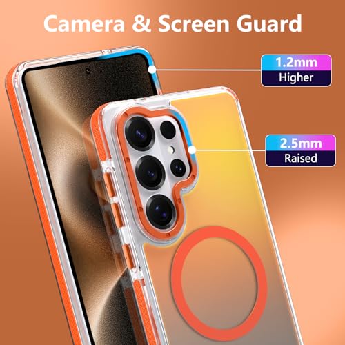 Image of Magnetic Case for Samsung Galaxy S26 Ultra [Compatible with Magsafe] [Cute Fashion Fluorescent Design] [1 Screen Protector] Slim Translucent Matte Case for Galaxy S26 Ultra 6.9 inch, Orange