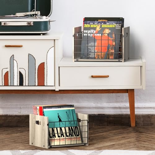 YBING Pacote com 2 álbuns de armazenamento para discos de vinil, caixa de disco de vinil LP, suporte