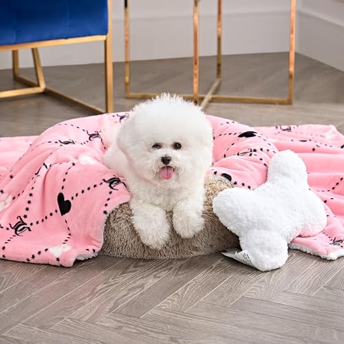 Juicy Couture Plush Paw Heart Pet Sherpa Blanket & Bone Pillow Set - Pink - 50x60 - Dog & Cat Combo Set