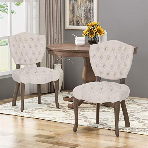 Case Tufted Dining Chair With Cabriole Legs (Set Of 2), Beige And Brown Washfinish #TOP1