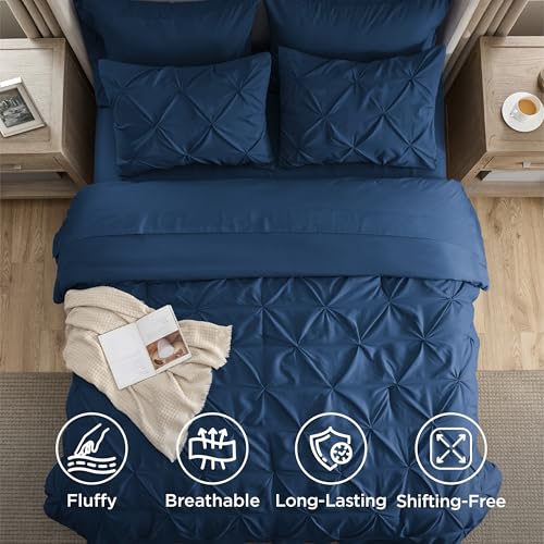 Image of Bedsure Full Size Comforter Sets Navy Blue - Bed in a Bag Full Size Bedding Set 7 PCS, GentleSoft Bed Set Gift for Family, All Season Down Alternative Comforter with Sheets, Pillowcases & Shams