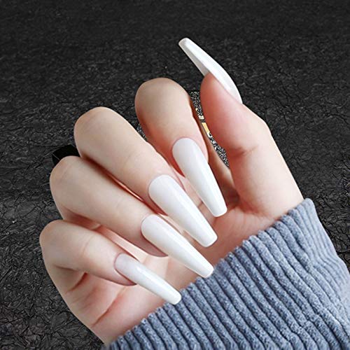 editTime Super Long Fake Nails Coffin Glossy or Matte Press on Ballerina Acrylic Extra Long False Nails Tips 20 pcs Full Cover (Glossy, white)