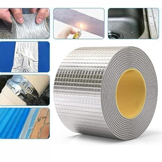 Image of Waterproof Tape Aluminium Rubber Tape Pipe Leakage Roof Water Leakage Solution Aluminium Foil Tape Waterproof Adhesive Tape Sealing Butyl Rubber Tape (4 INCH -1)