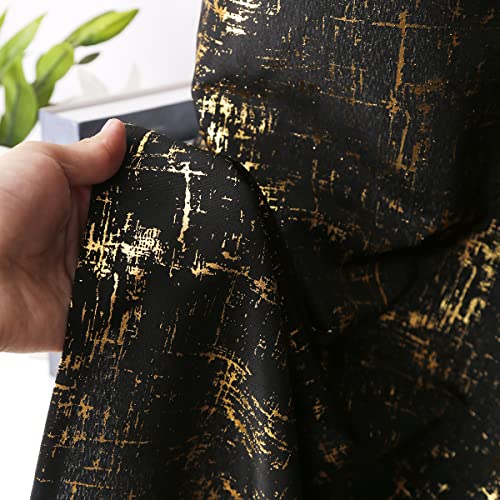 Taisier Home Gold Foil Print Linen Textured Curtains Geometric Dots Pattern Design Curtains Nursery Bedroom Thermal Insulated Window Treatment 2 Panels 84" L,Black And Gold Curtains Print #TOP3