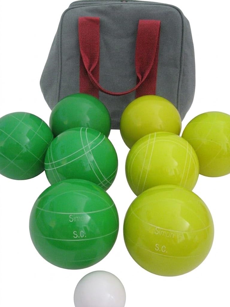 BuyBocceBalls Listing - Made in USA, Premium Quality Engraved Tournament Bocce Set, 998 Grams (2 lbs. 3.2 oz.). Various Bag Colors - 110mm Yellow and Green Balls, Nylon Bag