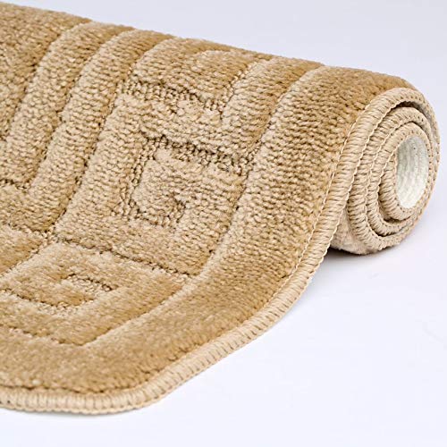 EDS Luxury 2 Piece Greek Bath Mat Set Non Slip Ultra Soft Bathroom Mats Water Absorbent Bath Mats Machine Washable Rug Toilet Mat for Bathroom Floor (Mocha) - Image 3
